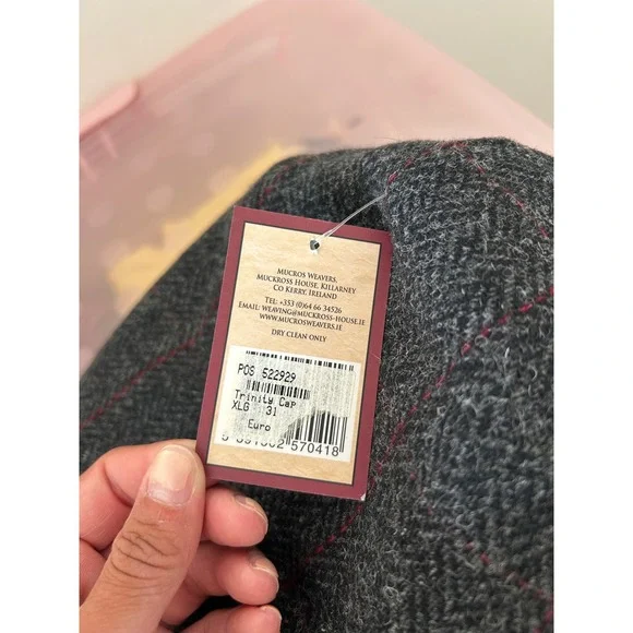 NWT Mucros weavers workshop trinity 100% wool flat cap ireland gray red tweed XL - Picture 6 of 8